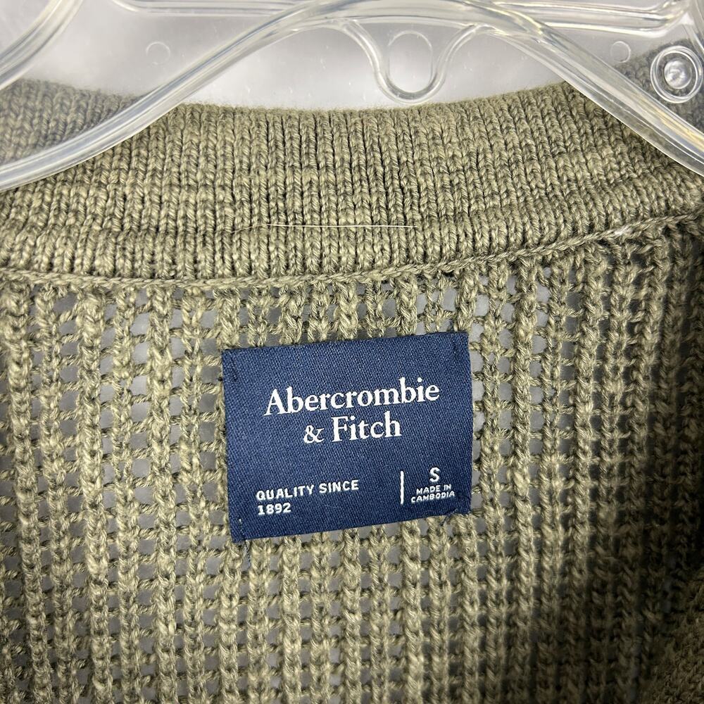 Abercrombie & Fitch Long-Sleeve 3-Button Sweater Knit Green Polo S - Picture 7 of 8